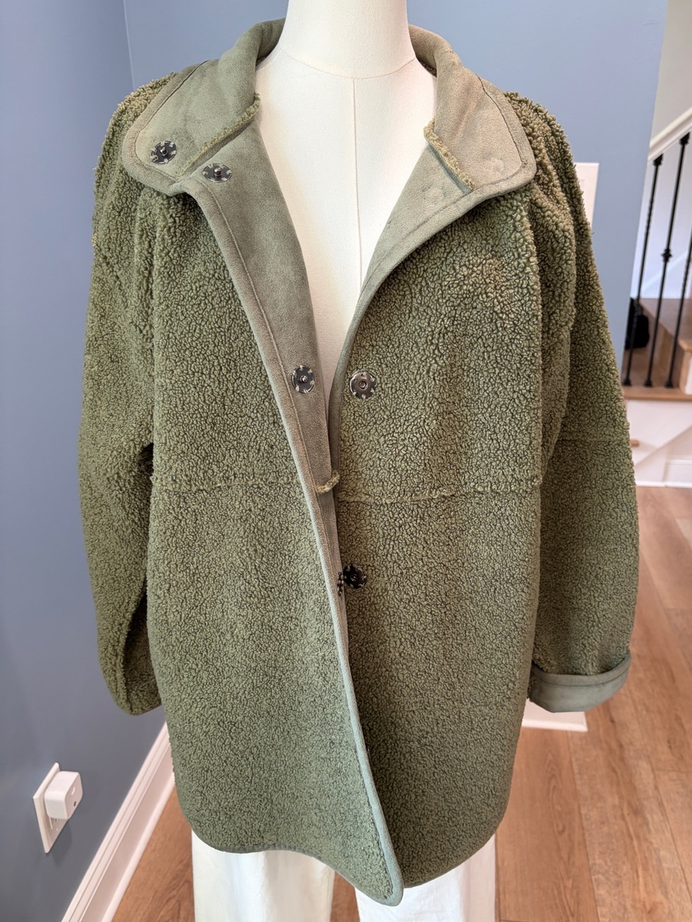 Velvet by Graham & Spencer Reversible Sherpa Jacket Olive Faux Suede